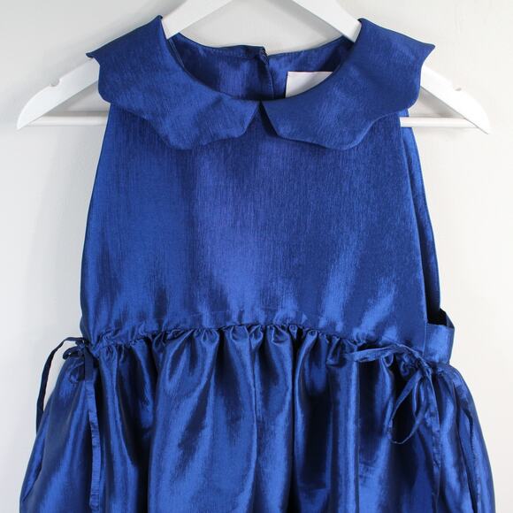 Kika Vargas Aida Jewel-Toned Blue Taffeta Collared Babydoll Dress - Picture 4 of 8
